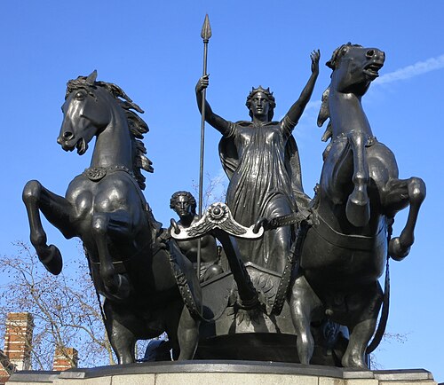 Bronze statue of Boudica and her daughters by Thomas Thornycroft, near Westminster Pier
