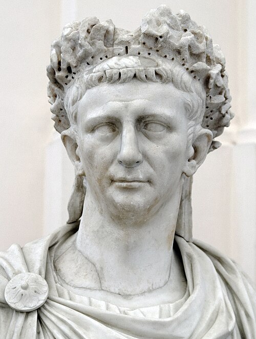 Marble bust of Emperor Claudius wearing a corona civica