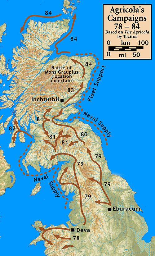 Map of Agricola's military campaigns AD 78 to 84
