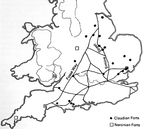 Map of forts of the conquest period of Roman Britain
