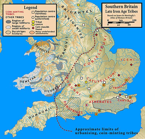 Map of southern British Iron Age tribes